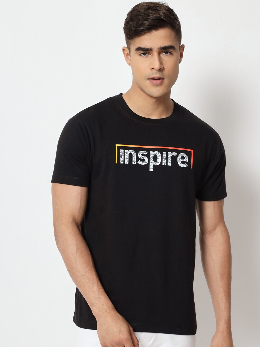 STRYZER Typography Printed Pure Cotton T-shirt, Black