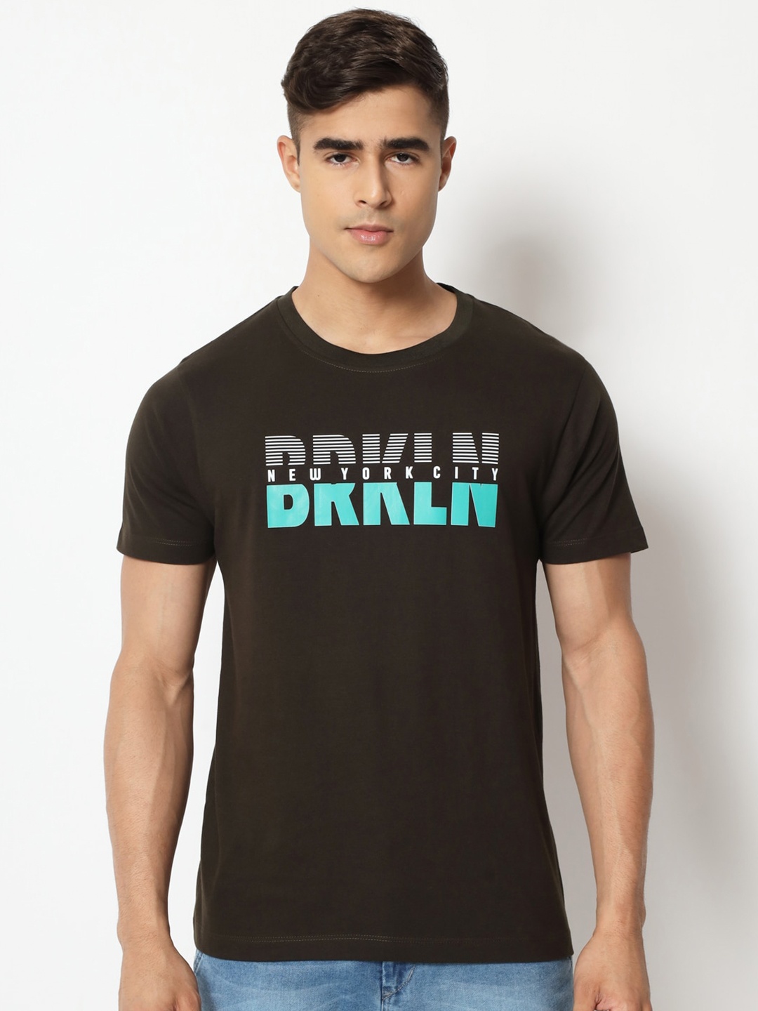 

STRYZER Typography Printed Pure Cotton T-shirt, Olive