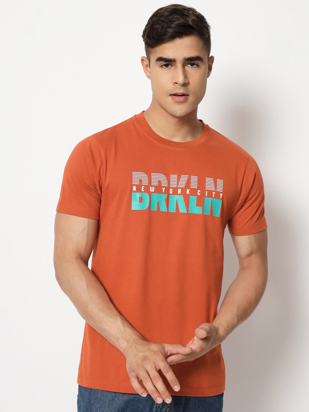 

STRYZER Typography Printed Pure Cotton T-shirt, Orange