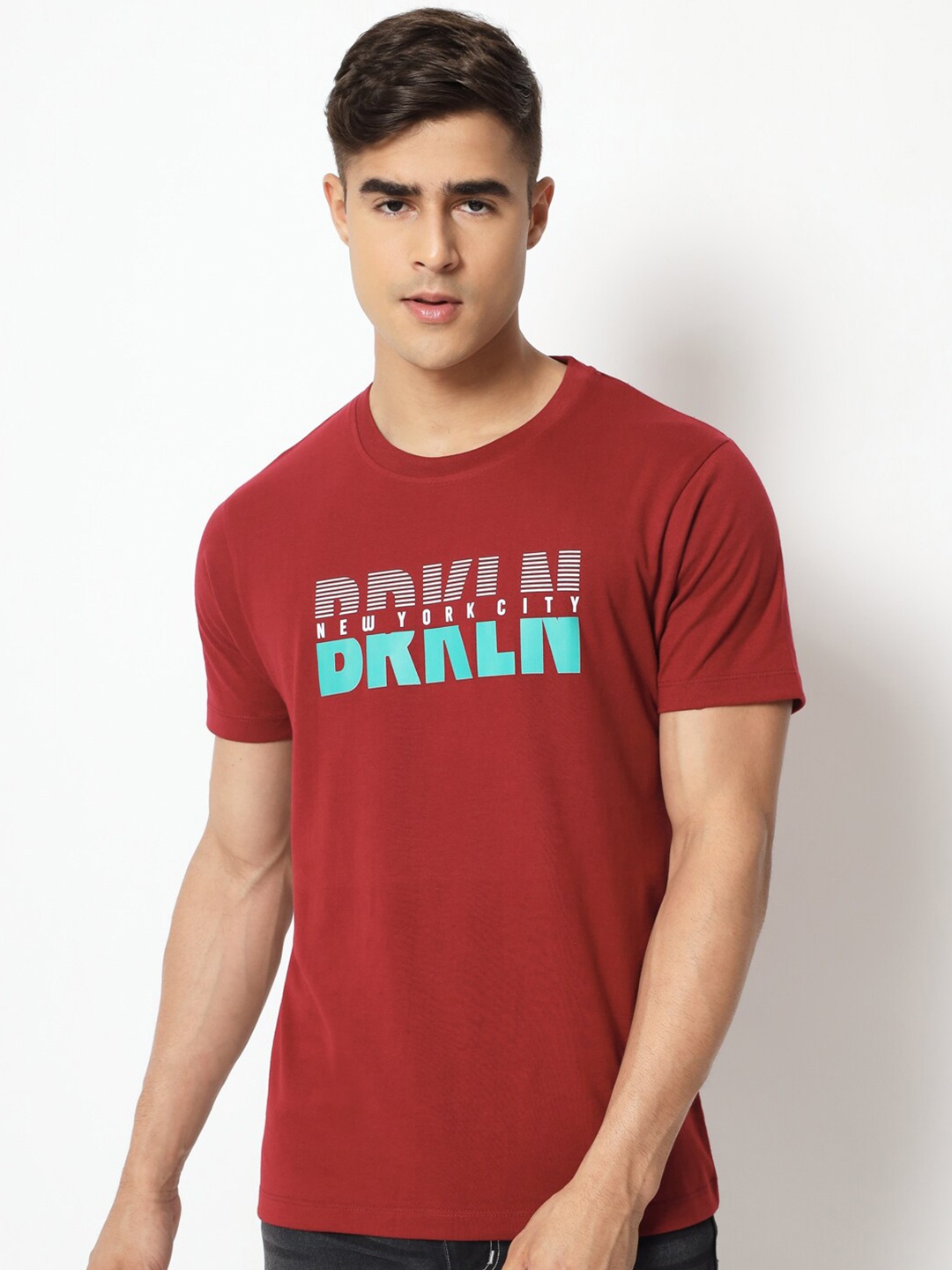 

STRYZER Typography Printed Pure Cotton T-shirt, Maroon