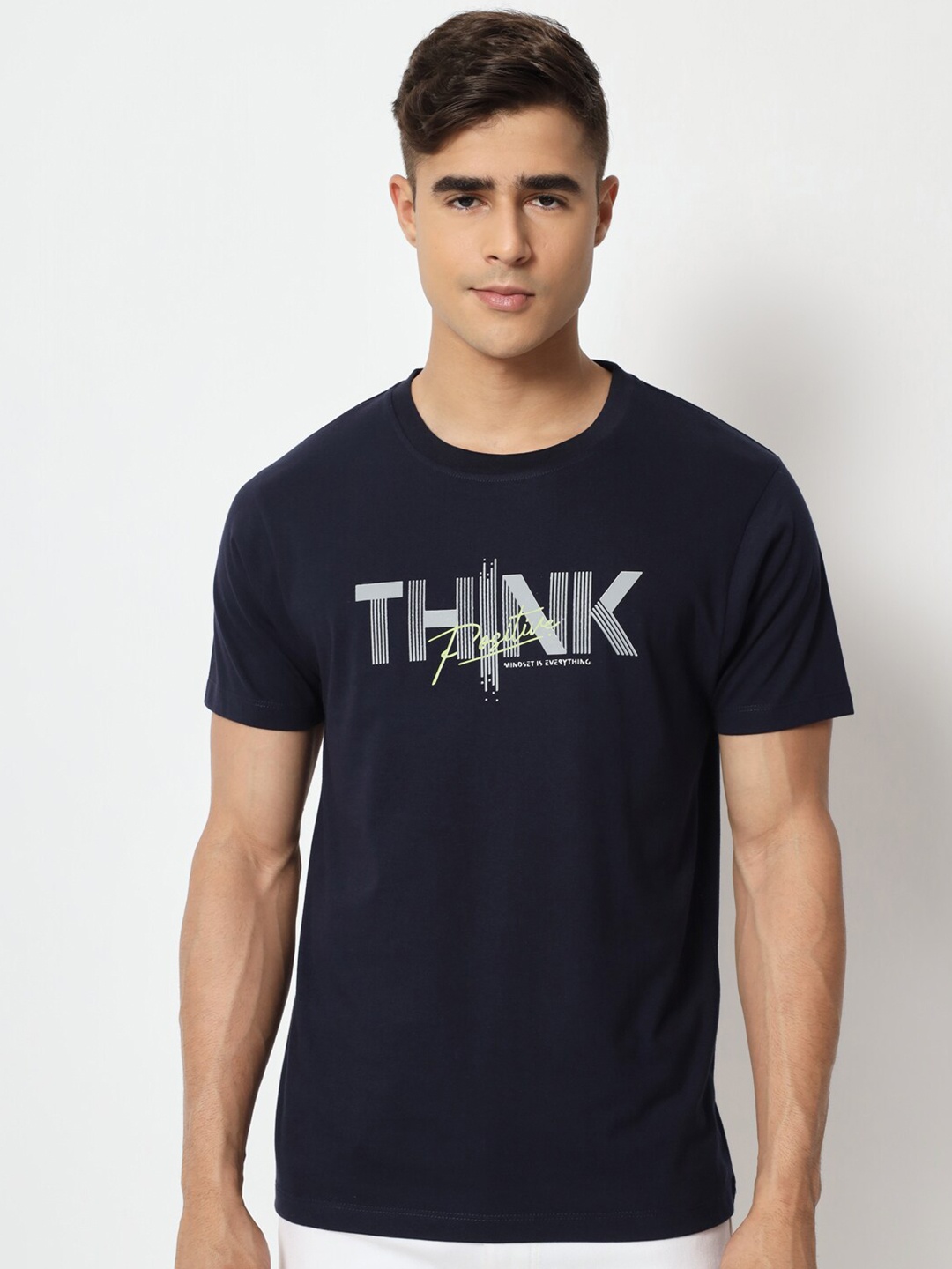 

STRYZER Typography Printed Pure Cotton T-shirt, Navy blue