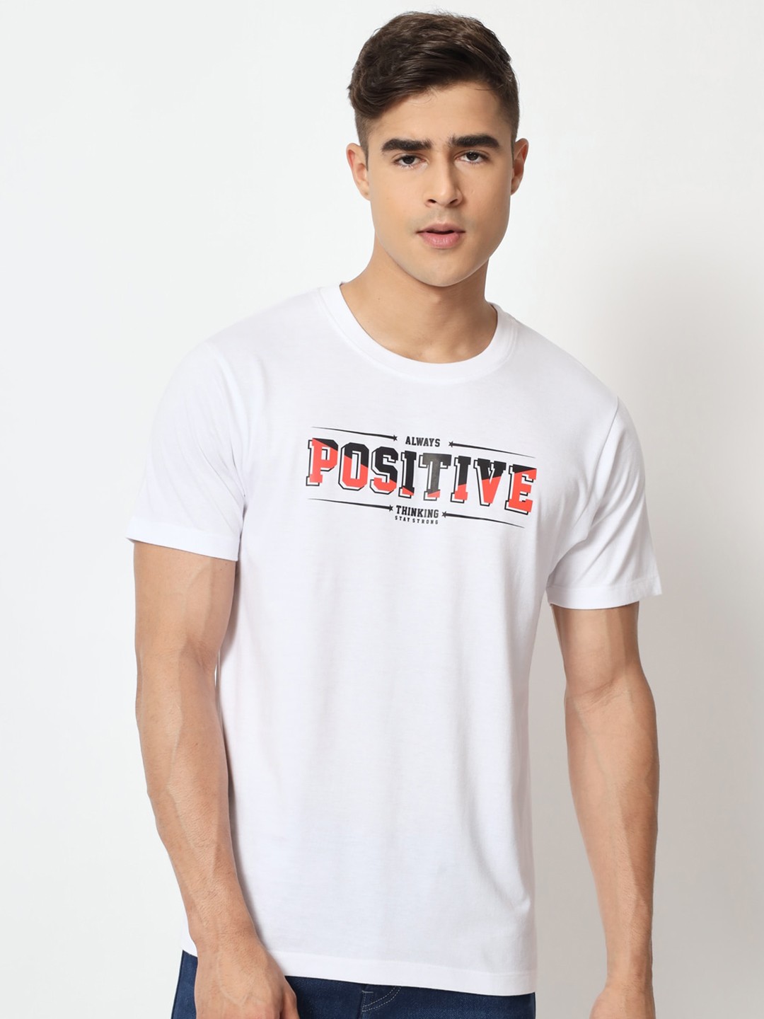 

STRYZER Typography Printed Pure Cotton T-shirt, White