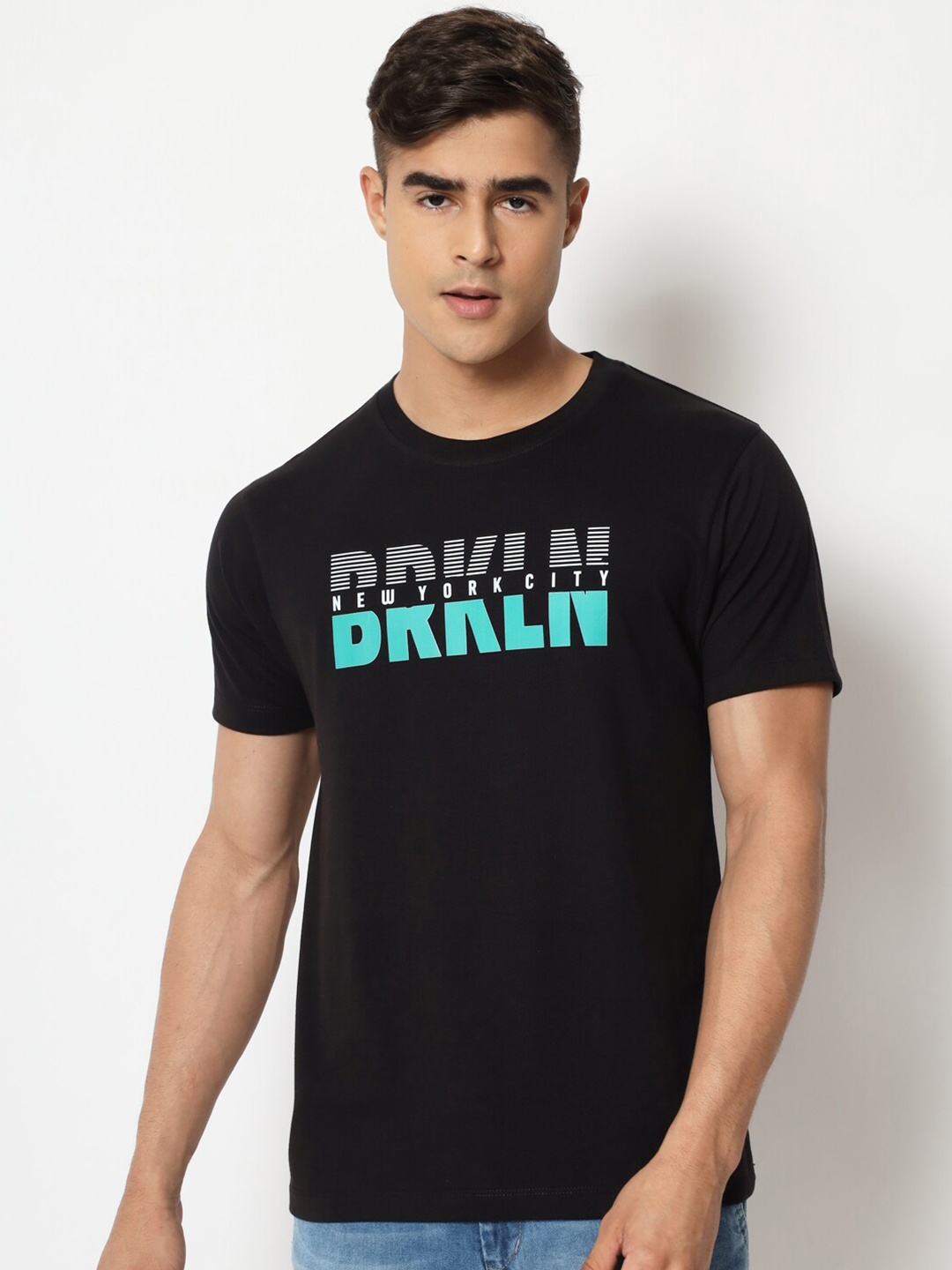 STRYZER Typography Printed Pure Cotton T-shirt, Black