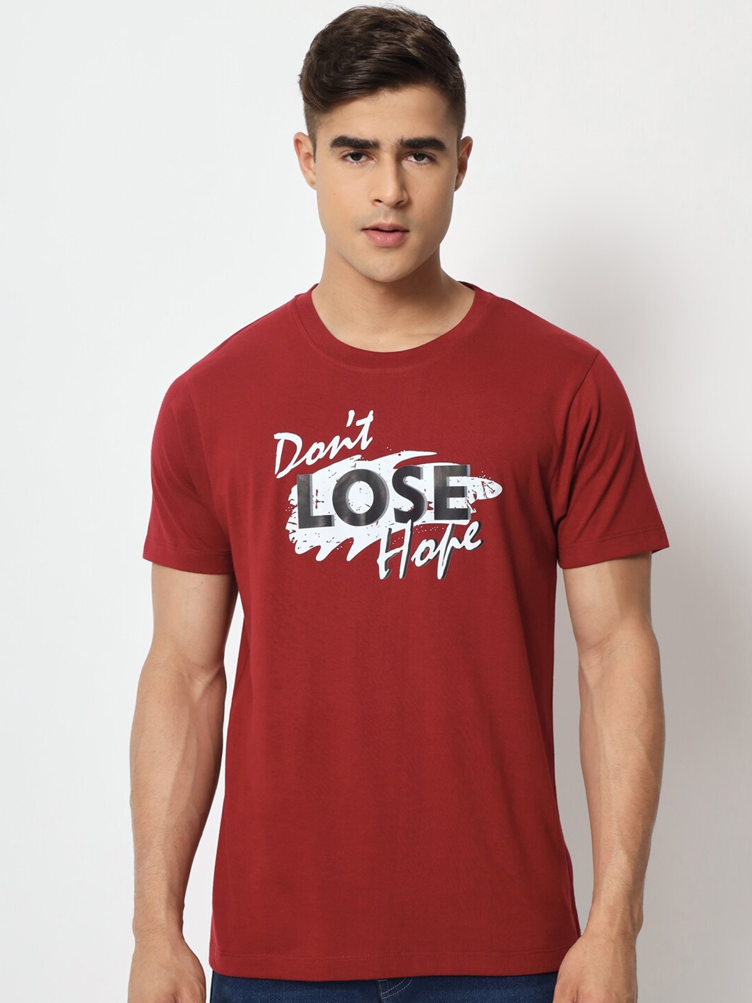 

STRYZER Typography Printed Pure Cotton T-shirt, Maroon