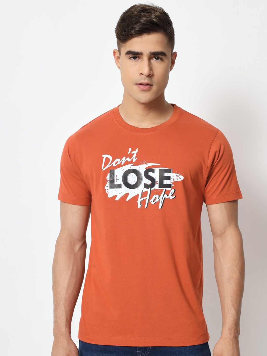 

STRYZER Typography Printed Pure Cotton T-shirt, Orange