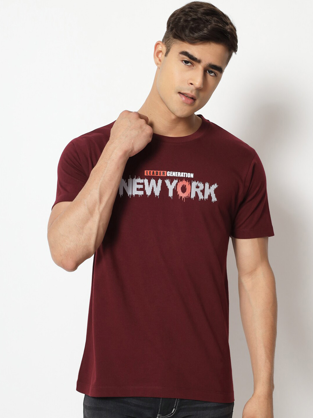 

STRYZER Typography Printed Pure Cotton T-shirt, Maroon