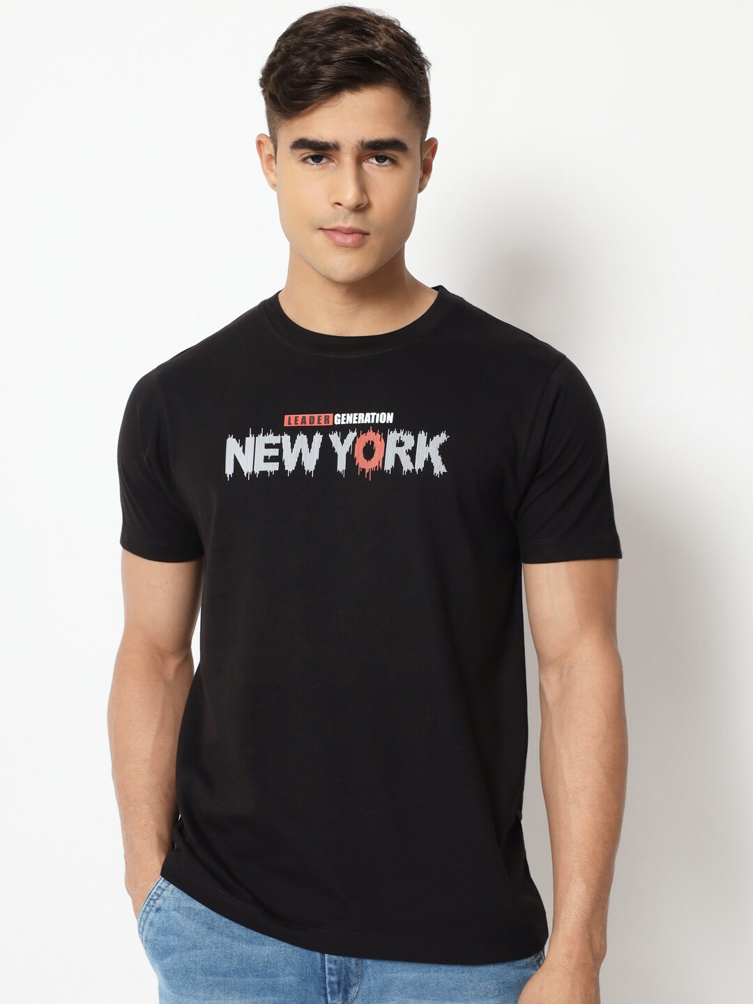 

STRYZER Typography Printed Pure Cotton T-shirt, Black