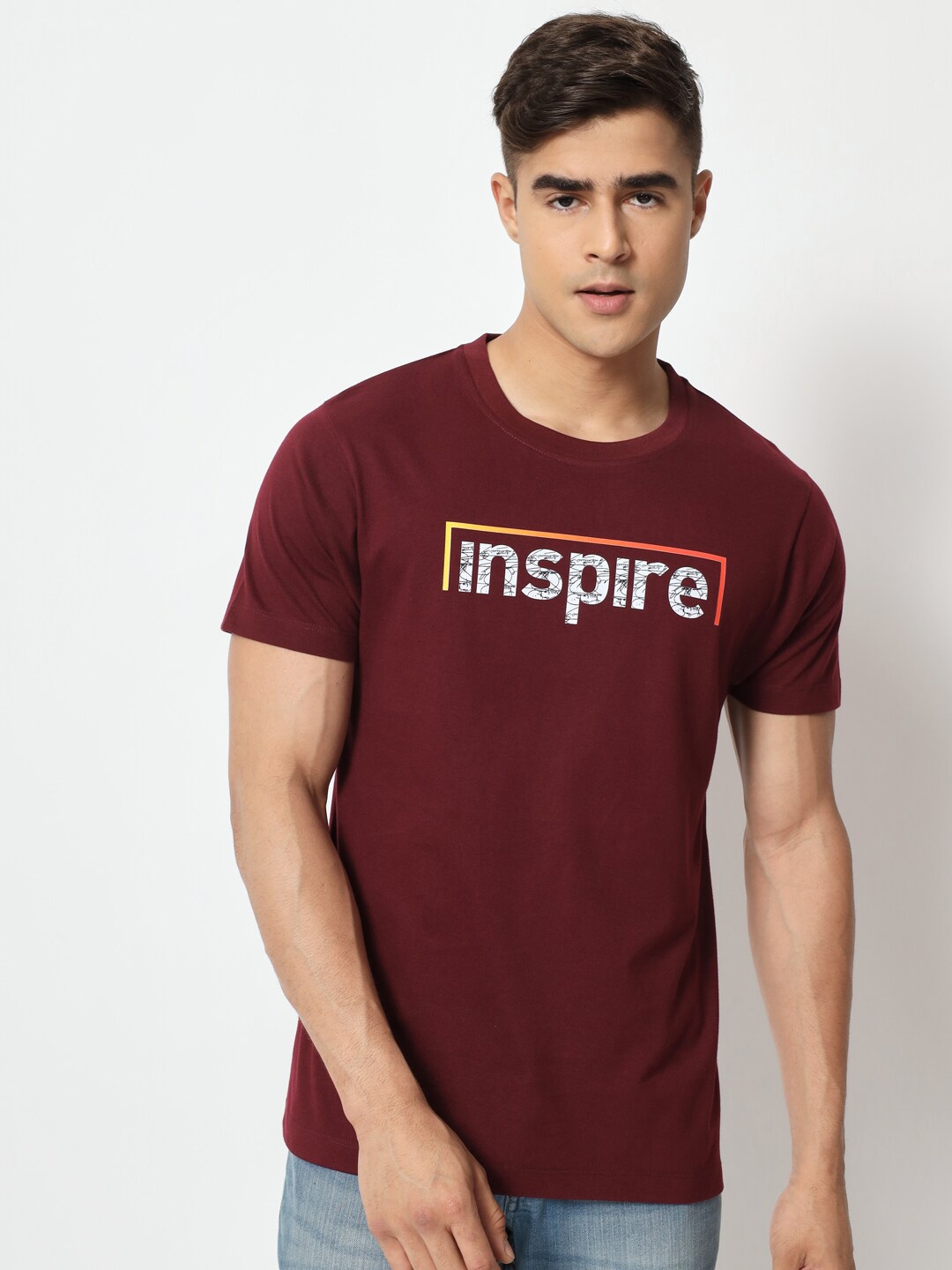 STRYZER Typography Printed Pure Cotton T-shirt, Maroon