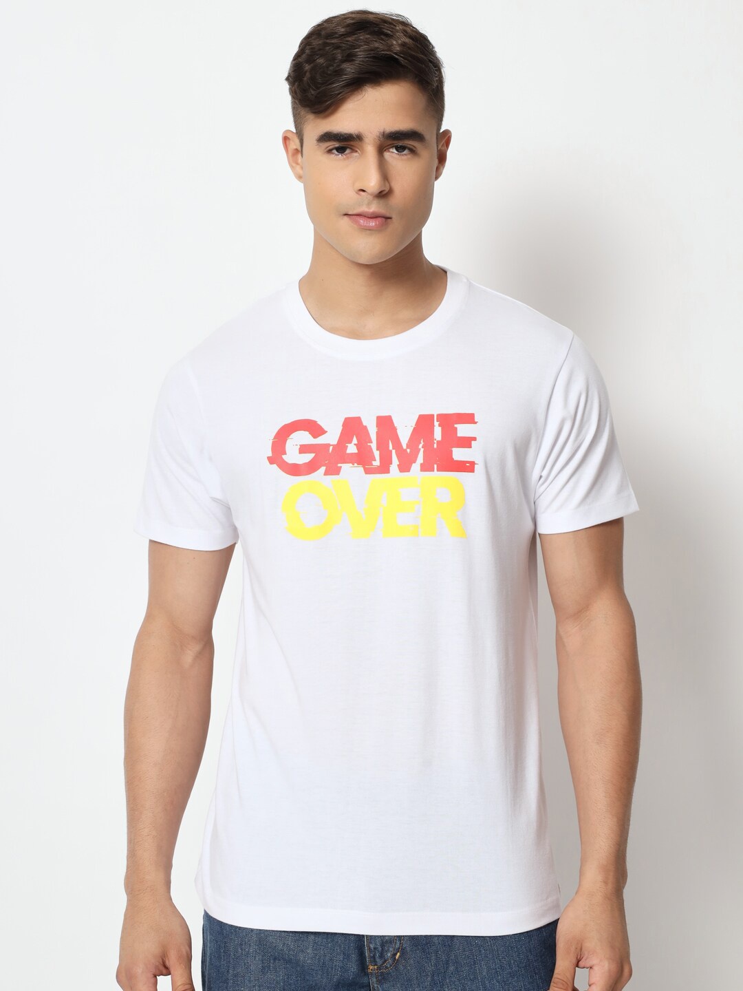 STRYZER Typography Printed Pure Cotton T-shirt, White
