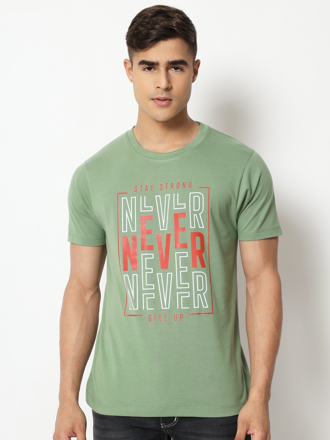 

STRYZER Typography Printed Pure Cotton T-shirt, Lime green