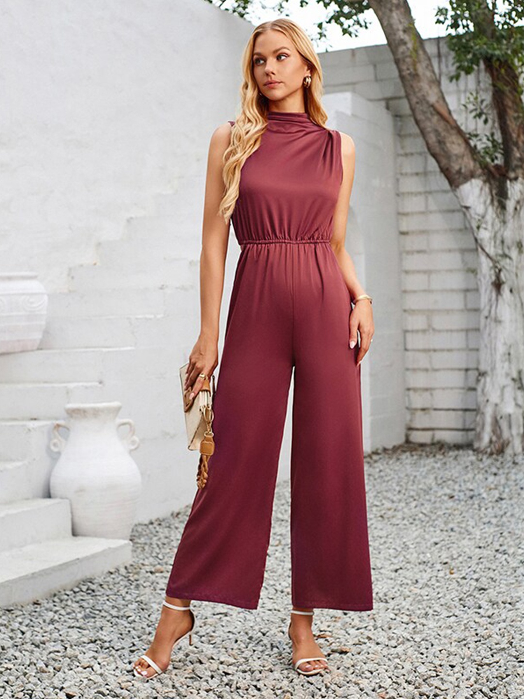 

StyleCast x Revolte High Neck Basic Jumpsuit, Maroon