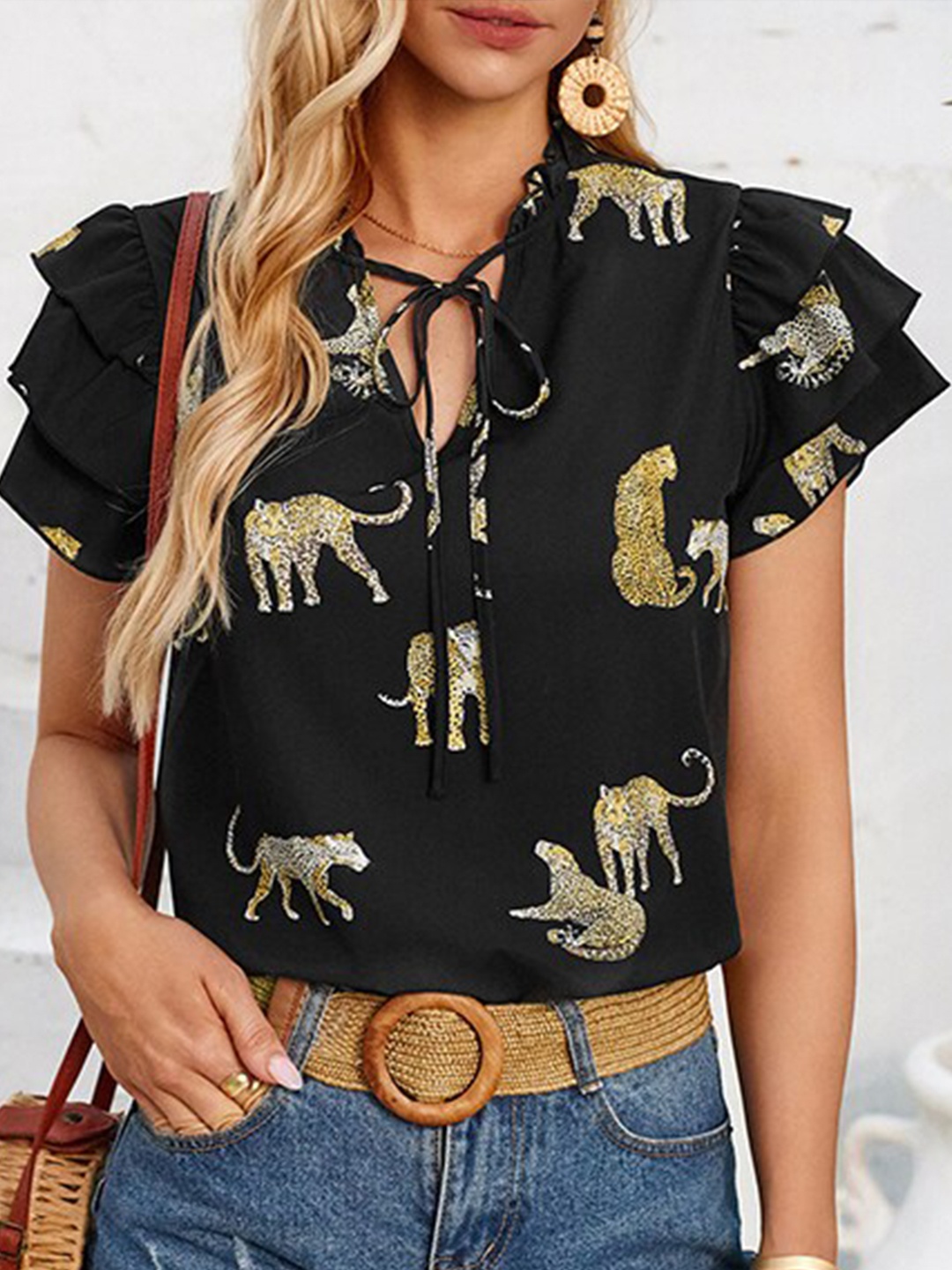 

StyleCast x Revolte Animal Printed Casual Top, Black