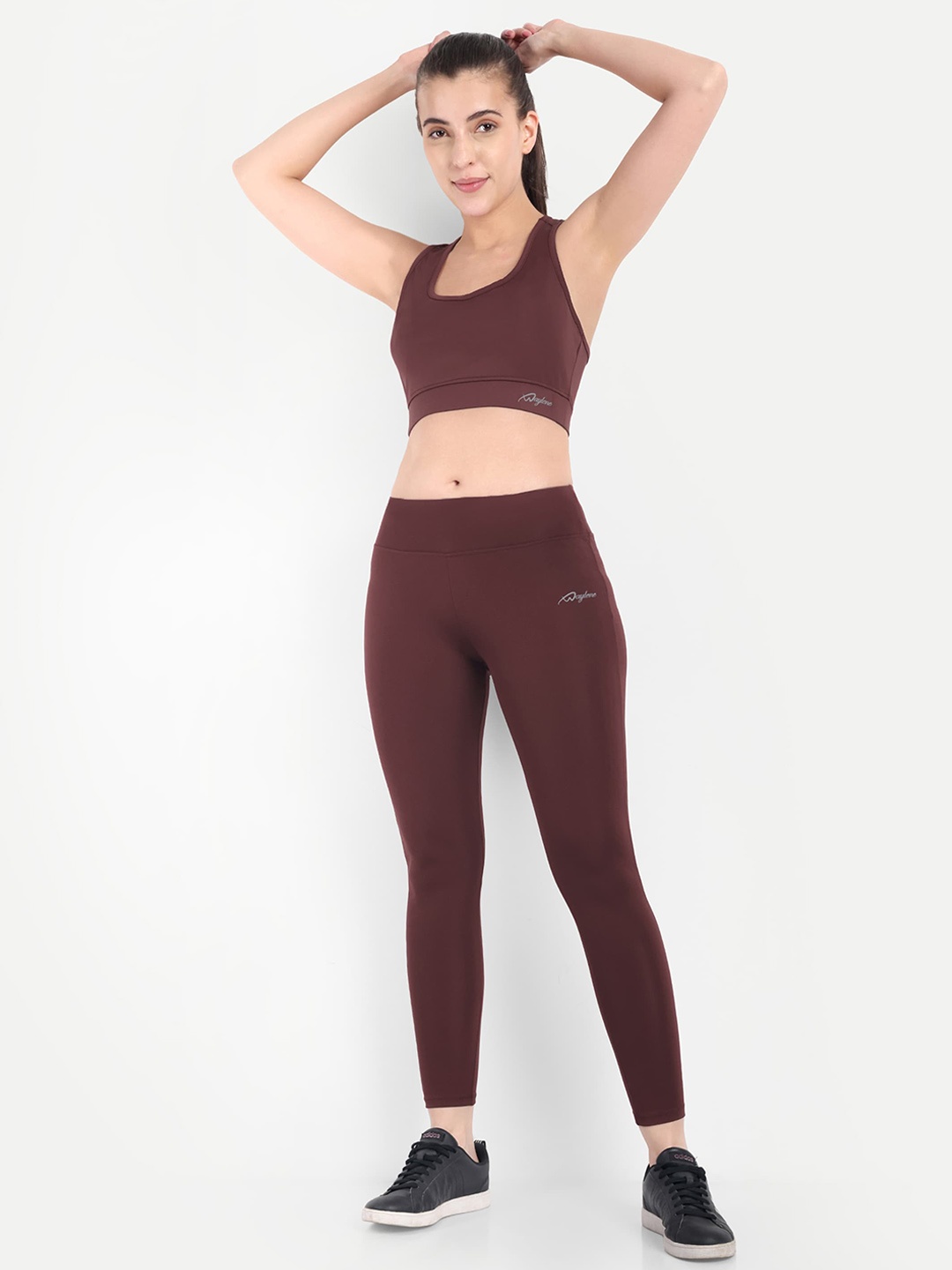 

WAYLENE Shoulder Straps Sports Bra & Tights, Maroon