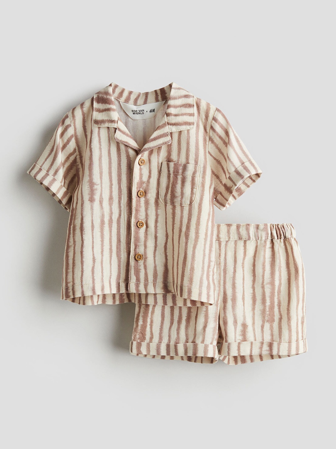 

H&M Boys 2-Piece Patterned Linen-Blend Set, Beige