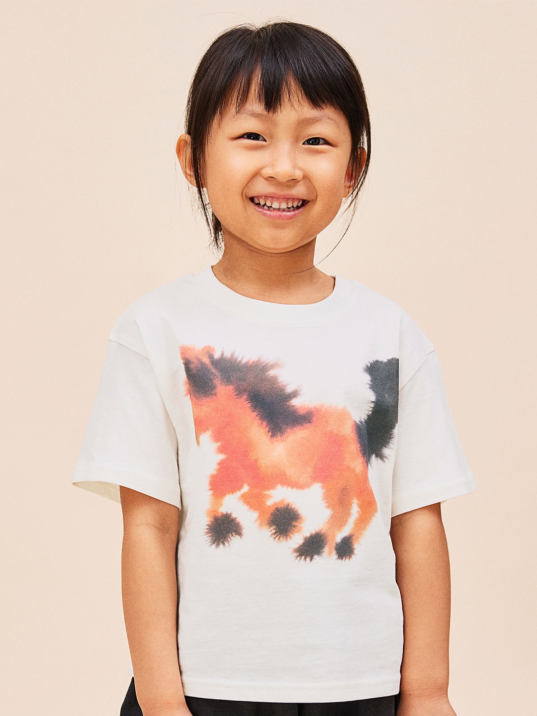 

H&M Girls Pure Cotton Animal-Motif T-shirt, White