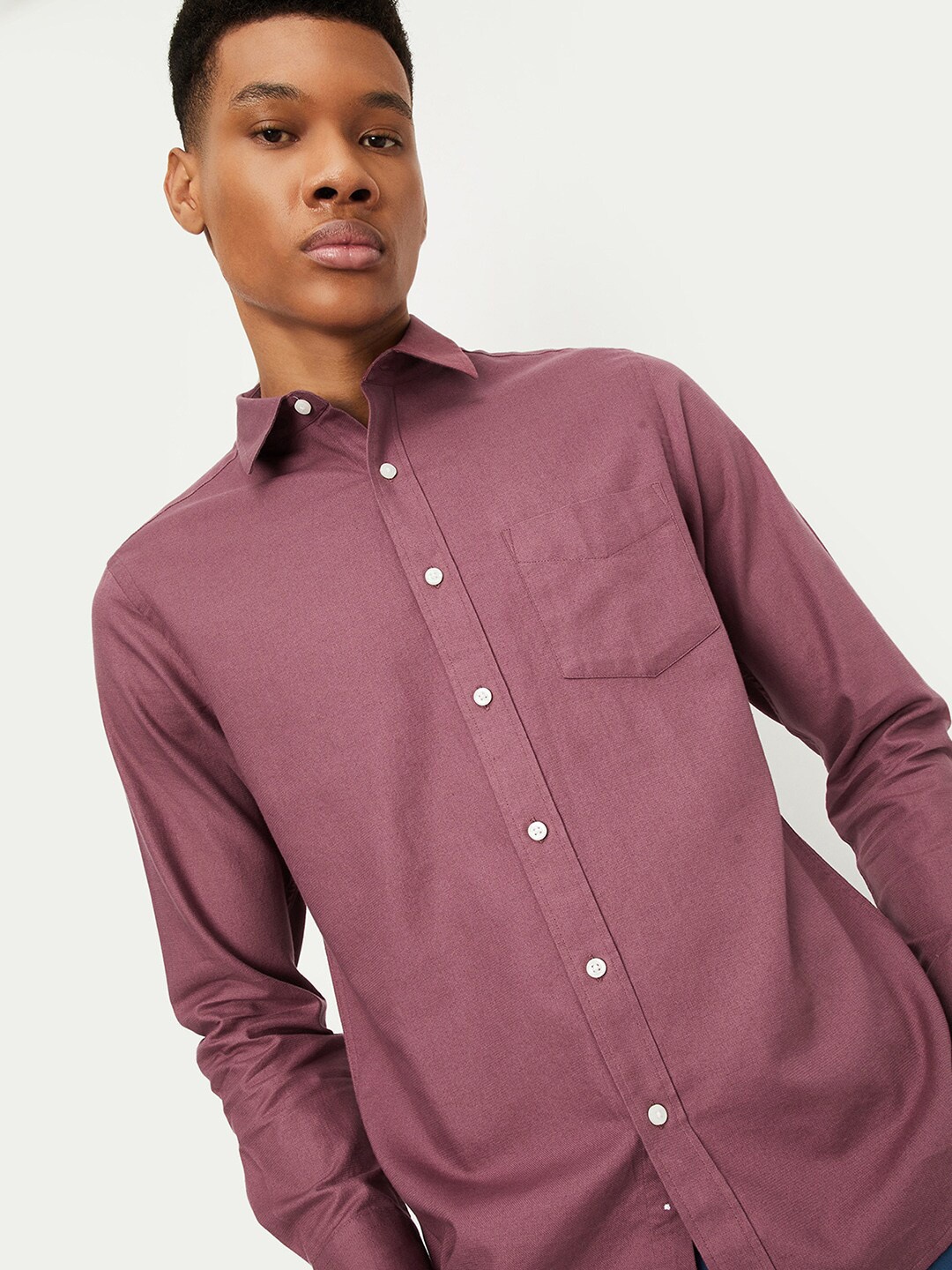 

max Spread Collar Long Sleeves Cotton Casual Shirt, Orange