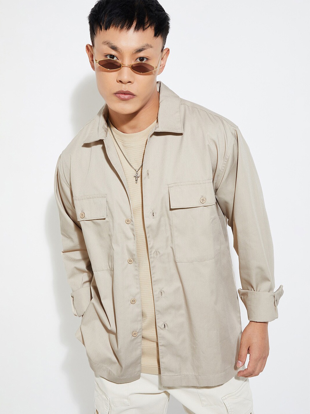 

max URB_N Men Relaxed Fit Solid Shirt, Beige