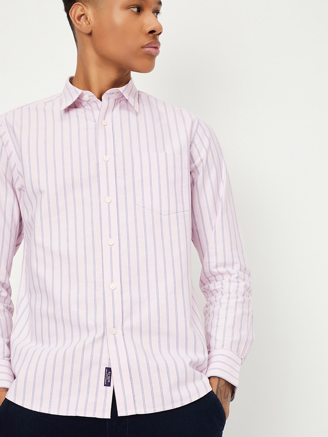 

max Vertical Striped Cotton Casual Shirt, Pink