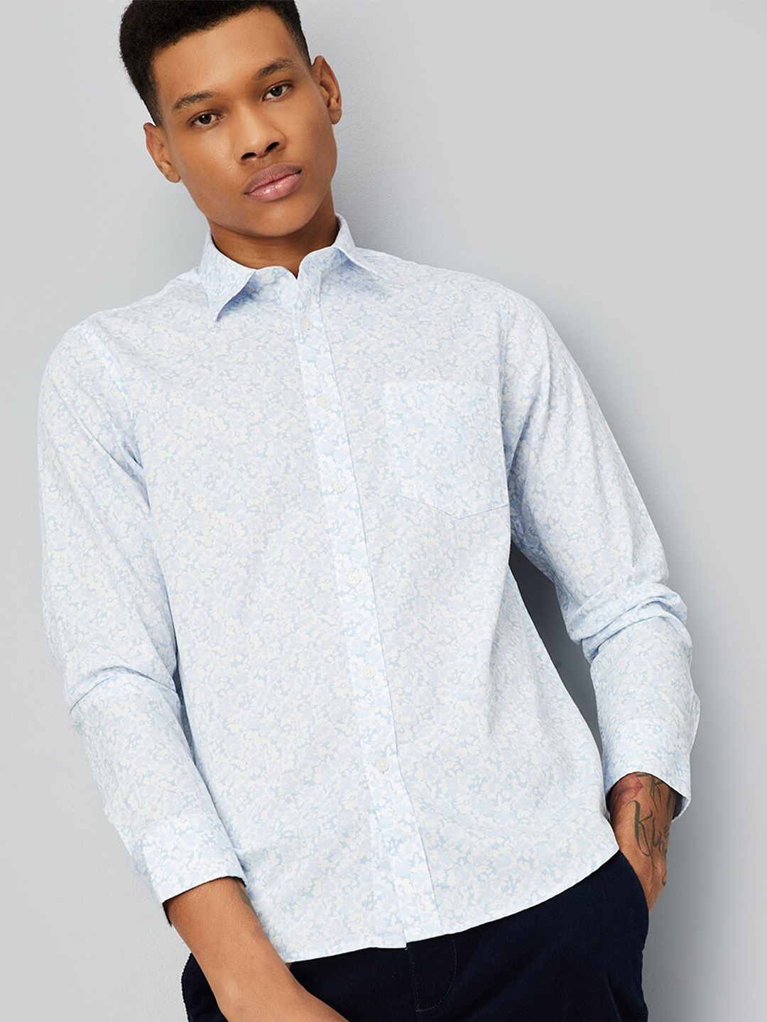 

max Floral Printed Cotton Casual Shirt, Blue