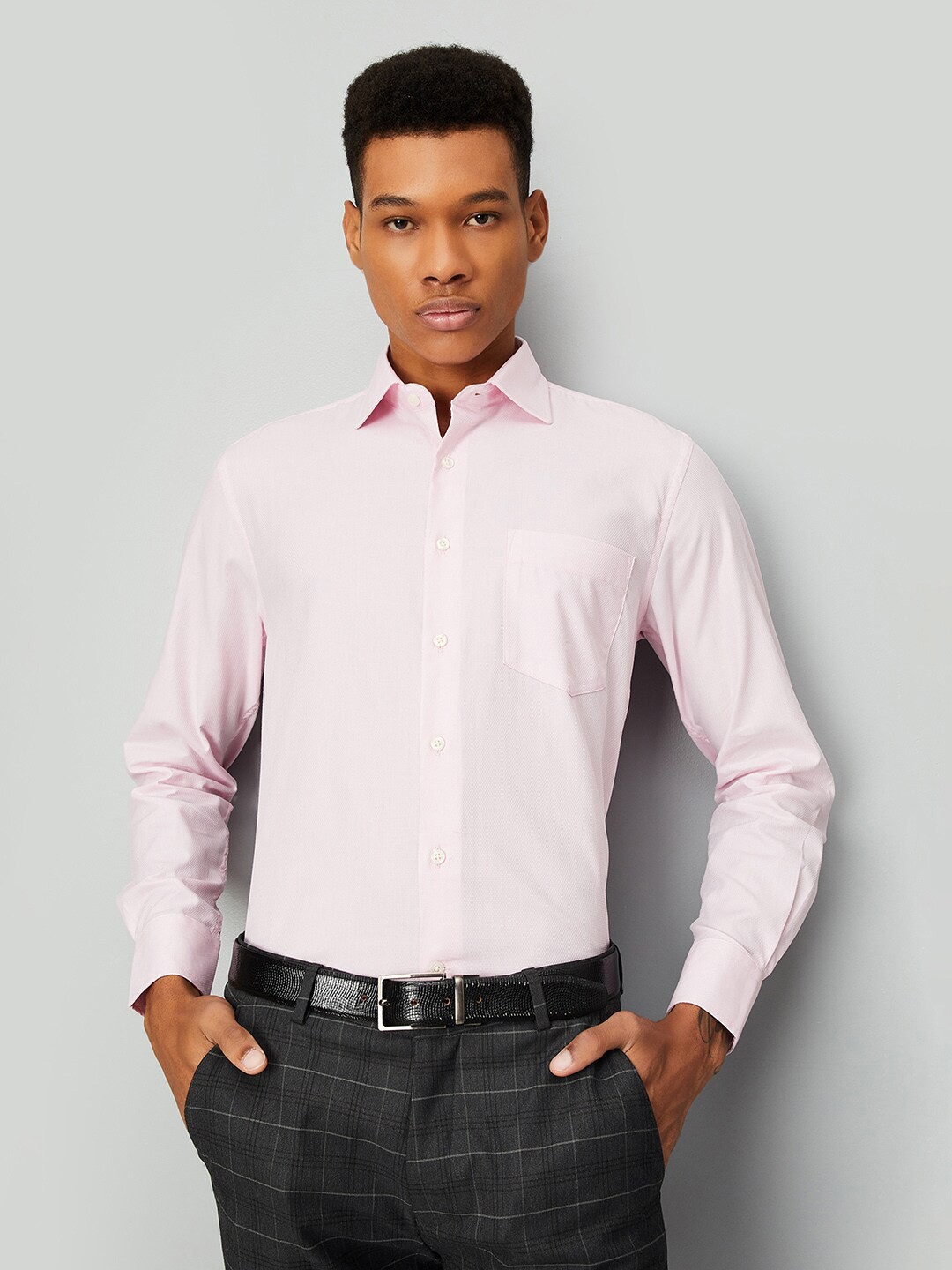 

max Spread Collar Long Sleeves Cotton Casual Shirt, Pink
