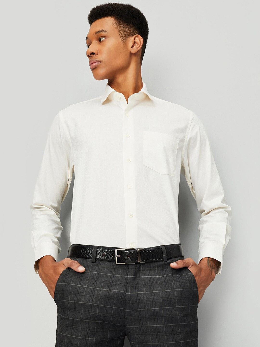 

max Spread Collar Long Sleeves Cotton Casual Shirt, Yellow