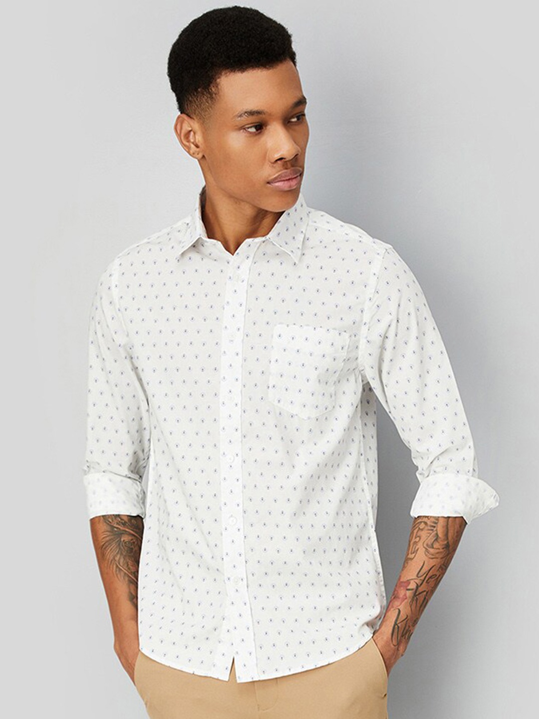 

max Conversational Printed Cotton Casual Shirt, White