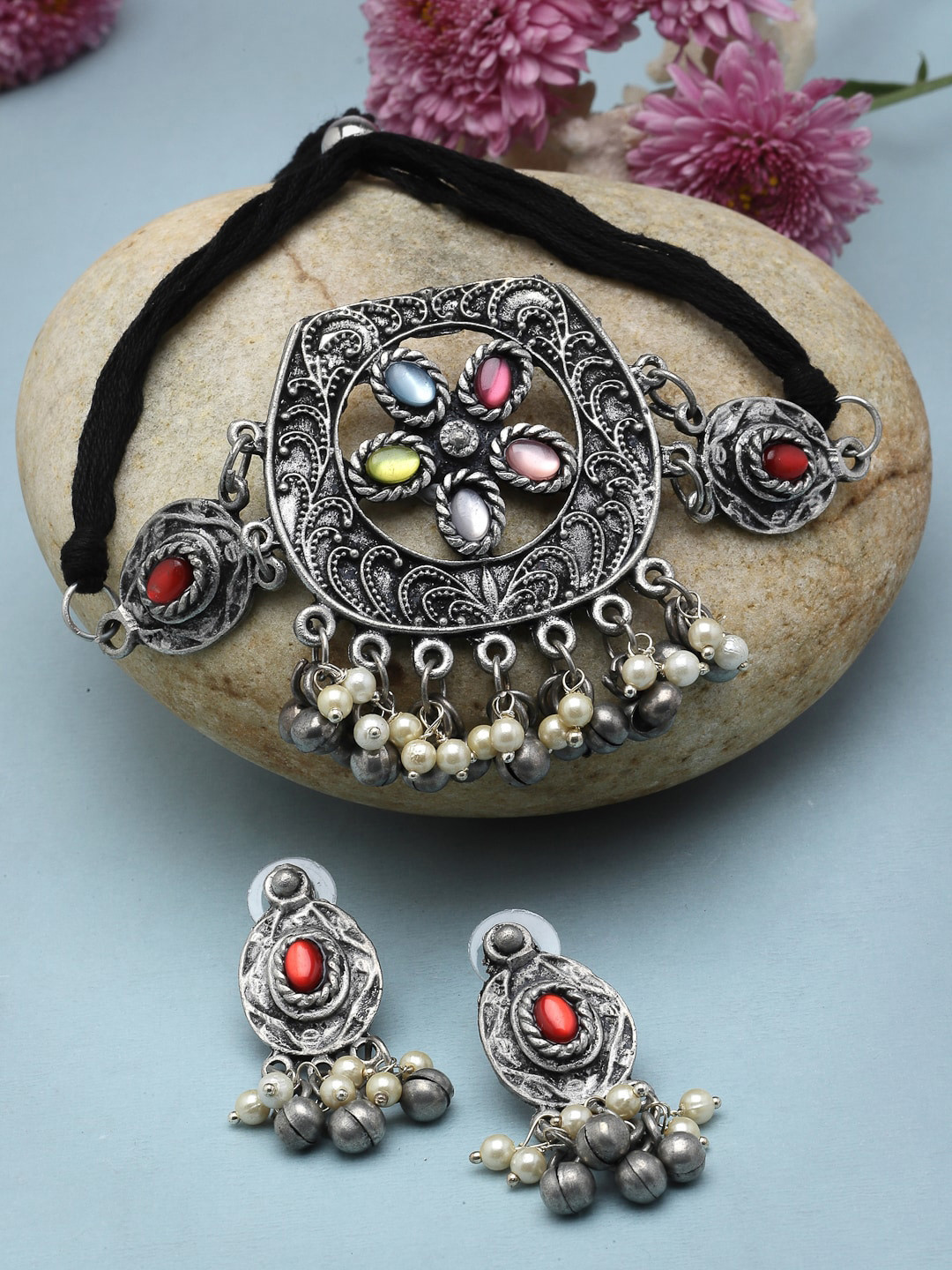 

Moedbuille Silver Plated & Stone Studded Jewellery Set