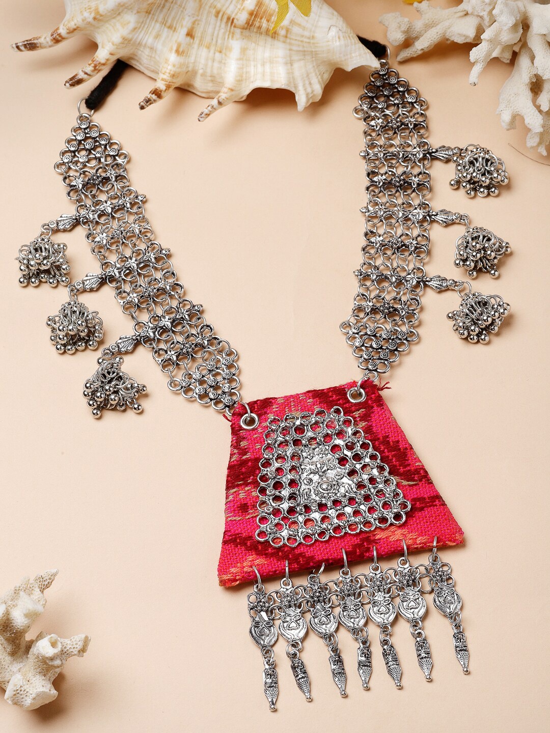 

Moedbuille Silver-Plated Beaded Brass Oxidised Necklace