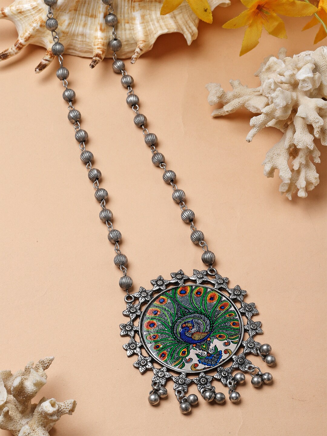

Moedbuille Silver-Plated Artificial Beads-Beaded Oxidised Necklace