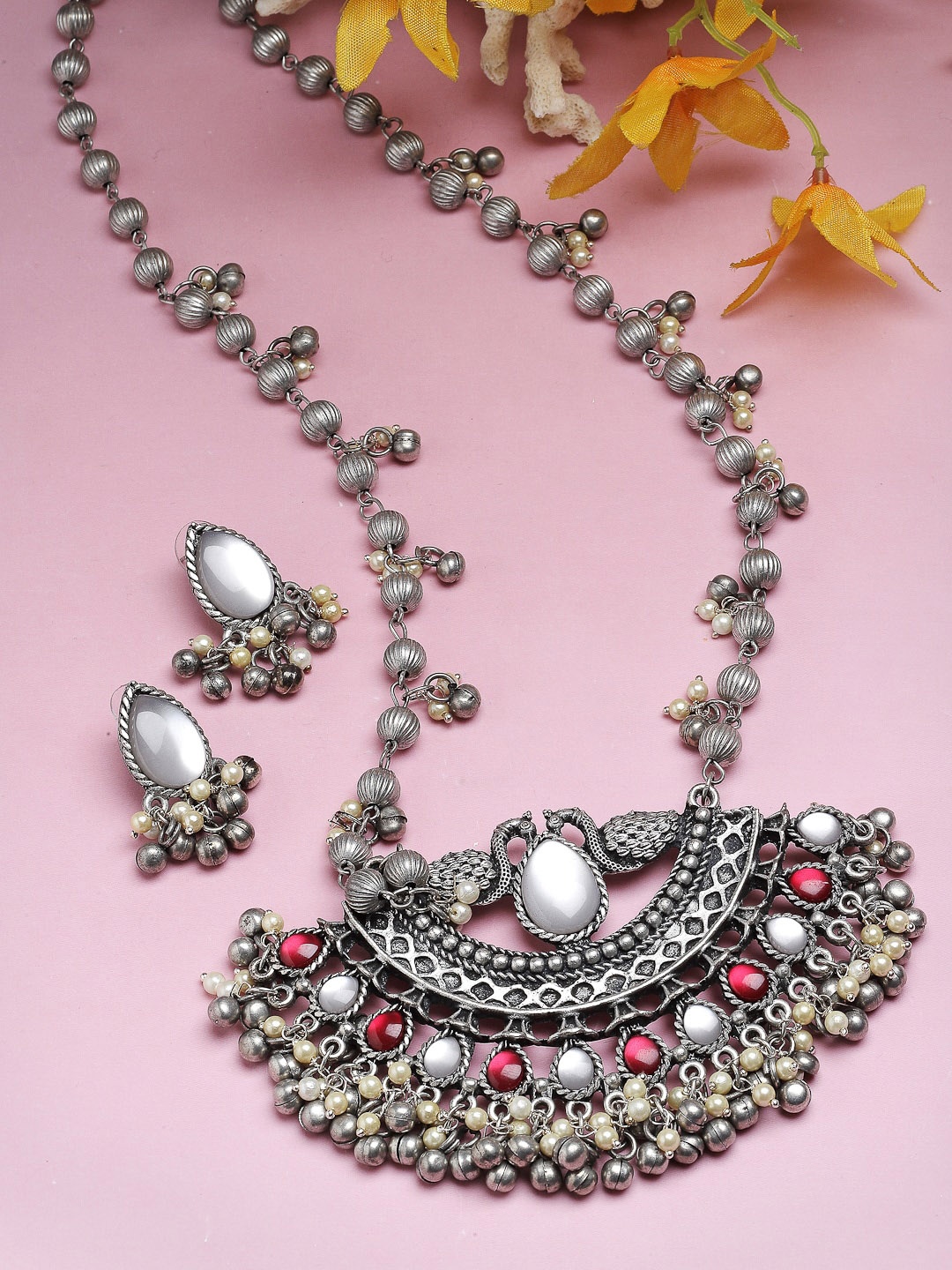 

Moedbuille Silver-Plated Stone-Studded Jewellery Set