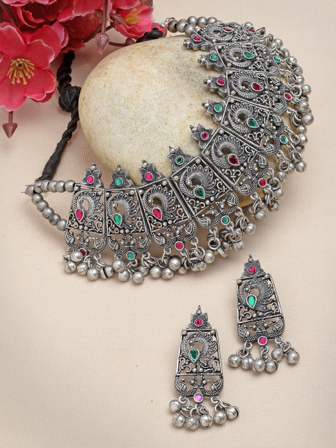 

Moedbuille Silver-Plated Stone Studded Jewellery Set
