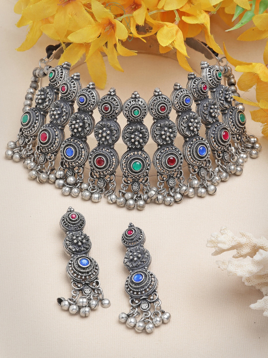 

Moedbuille Silver Plated & Stone Studded Jewellery Set