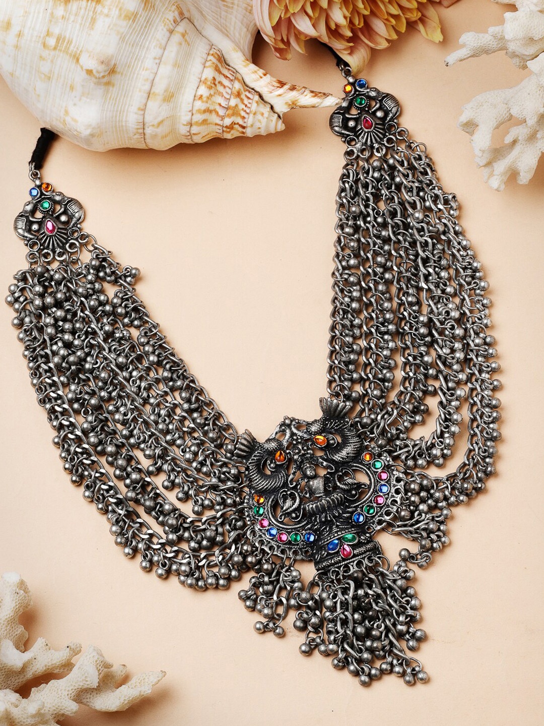 

Moedbuille Silver Plated Layered Crystals Necklace