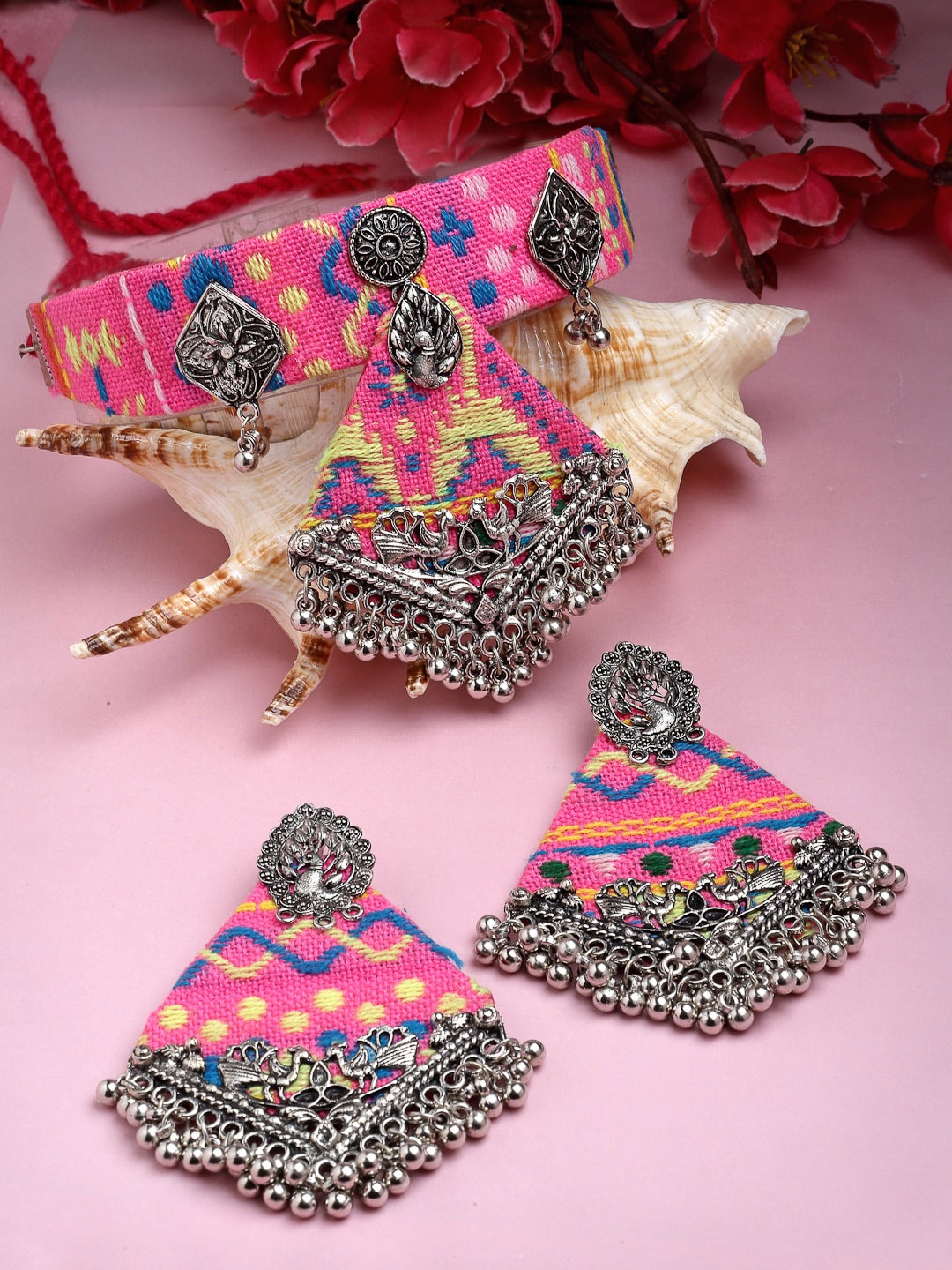 

Moedbuille Silver Plated Oxidized Jewellery Set, Pink