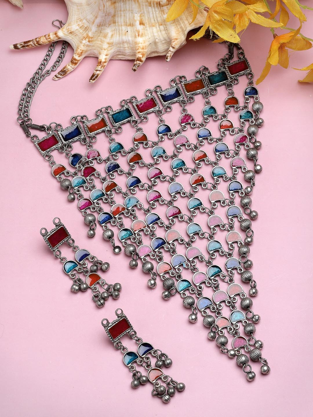 

Moedbuille Silver-Plated Stones Studded Jewellery Set