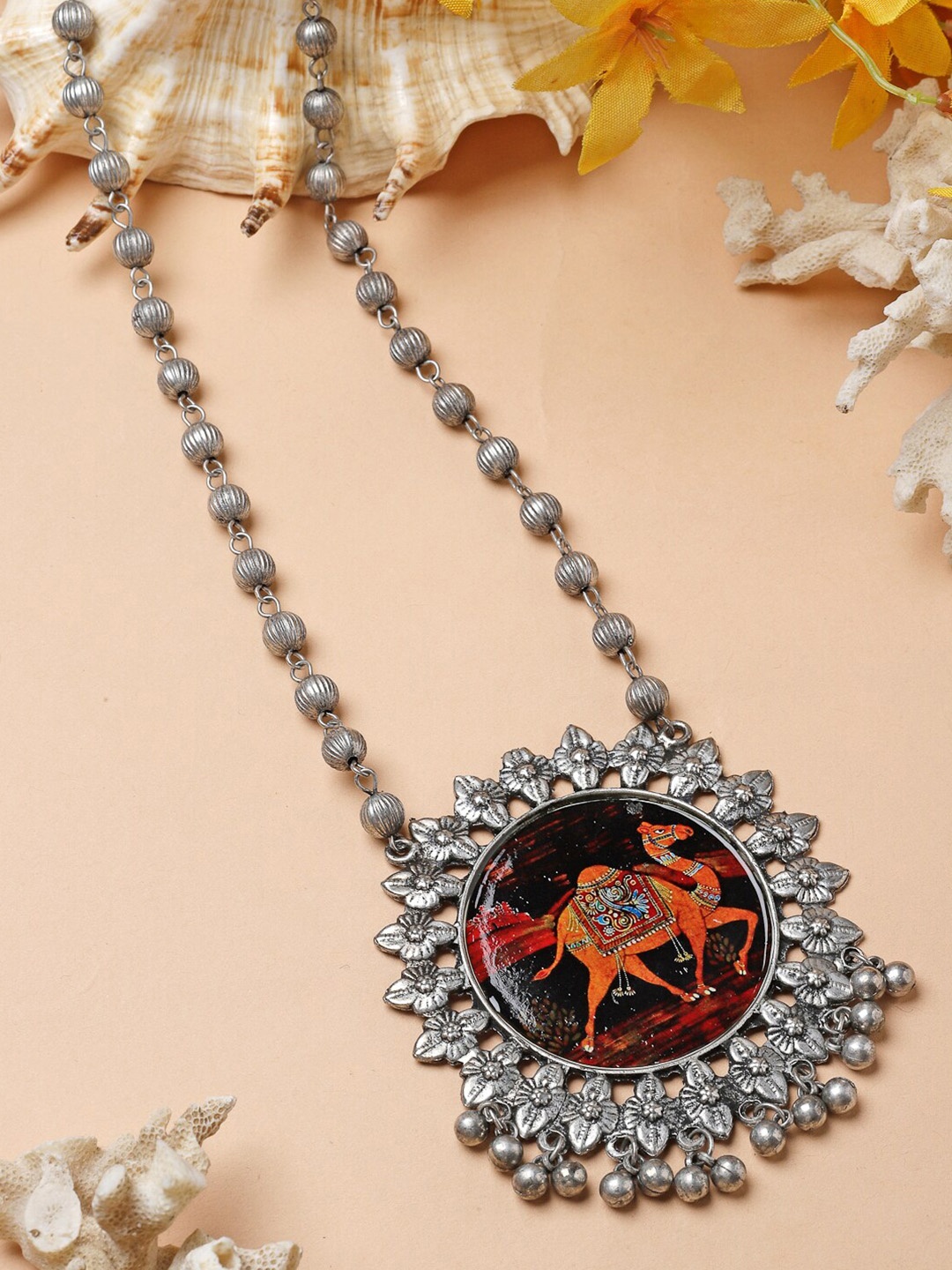 

Moedbuille Silver-Plated Beaded Brass Oxidised Necklace