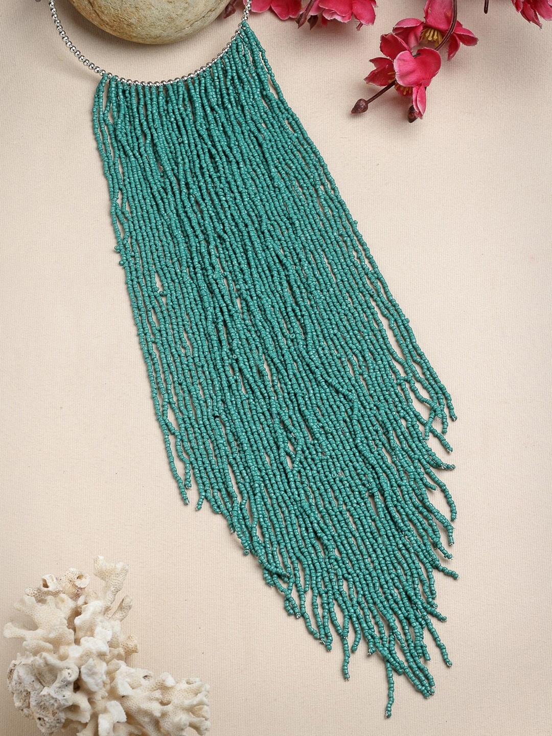 

Moedbuille Silver-Plated Beads Beaded Tasselled Necklace