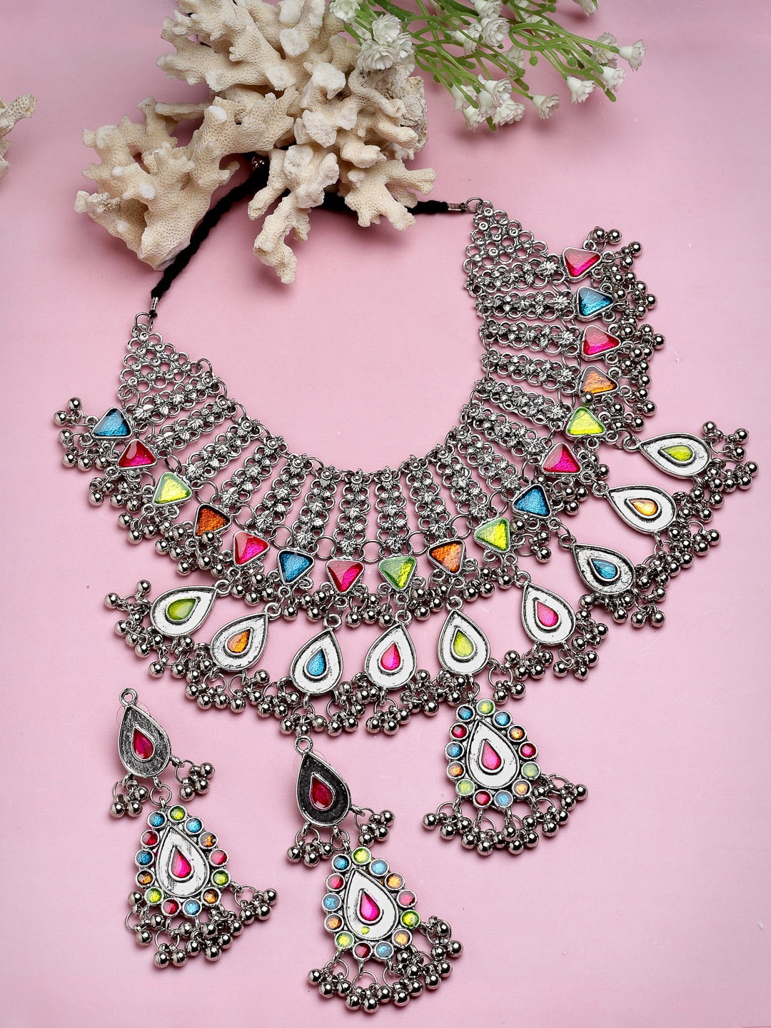 

Moedbuille Silver Plated & Stones Studded Jewellery Set