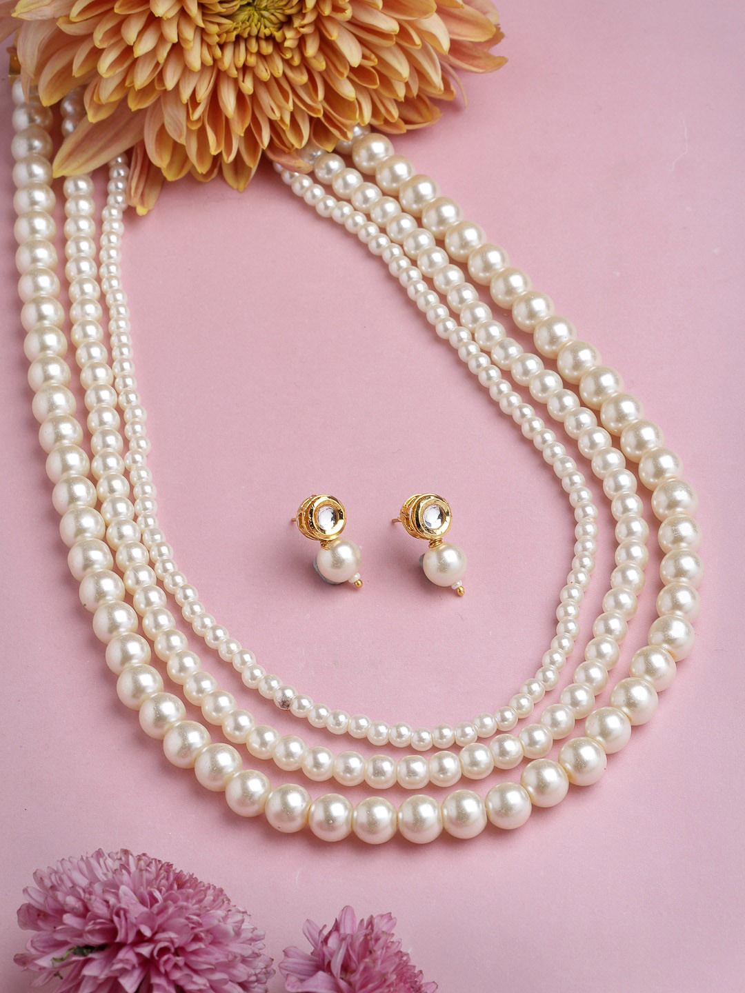 

Moedbuille Gold-Plated Pearls Studded Layered Jewellery Set