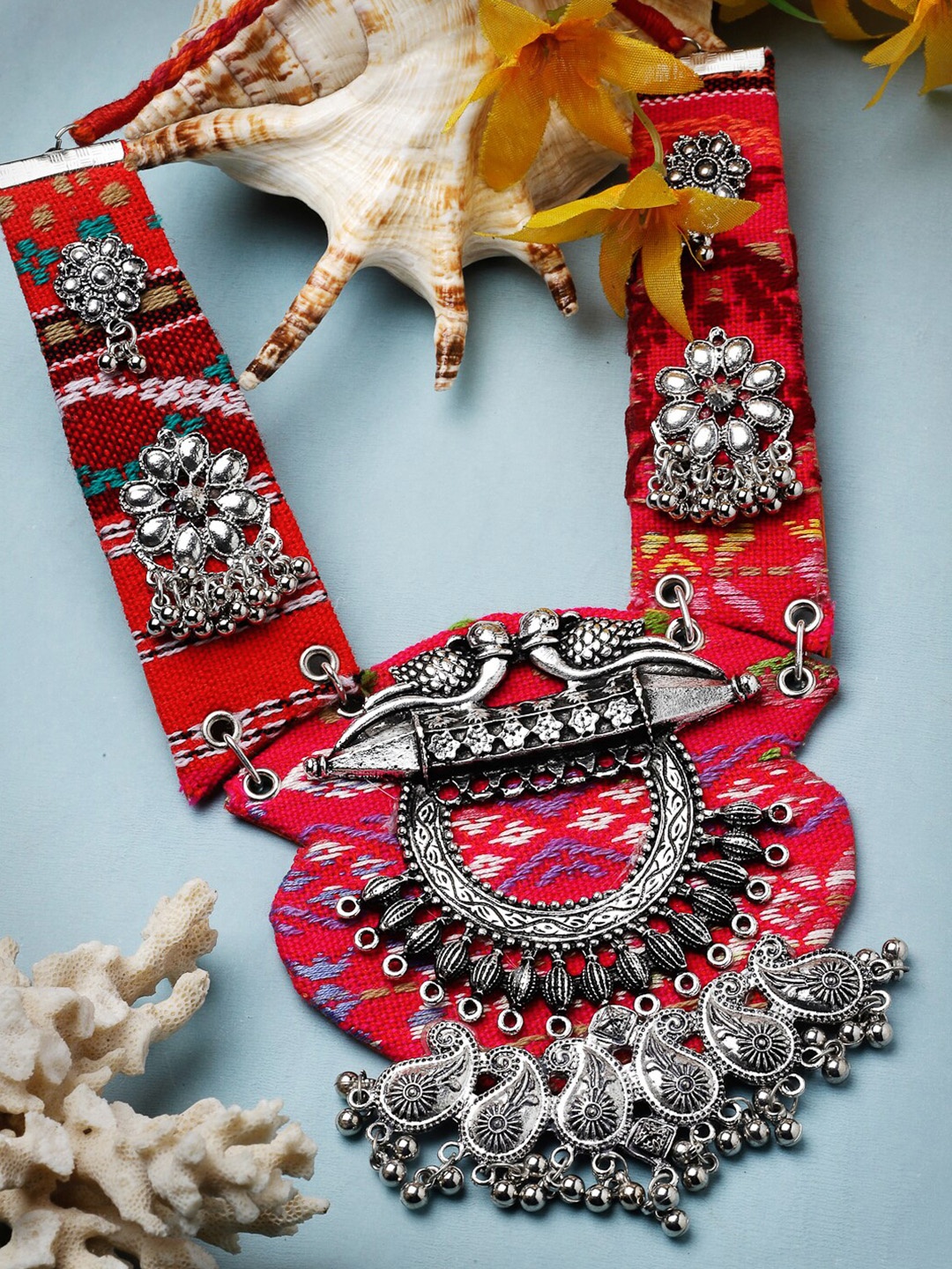 

Moedbuille Brass Silver-Plated Oxidised Necklace