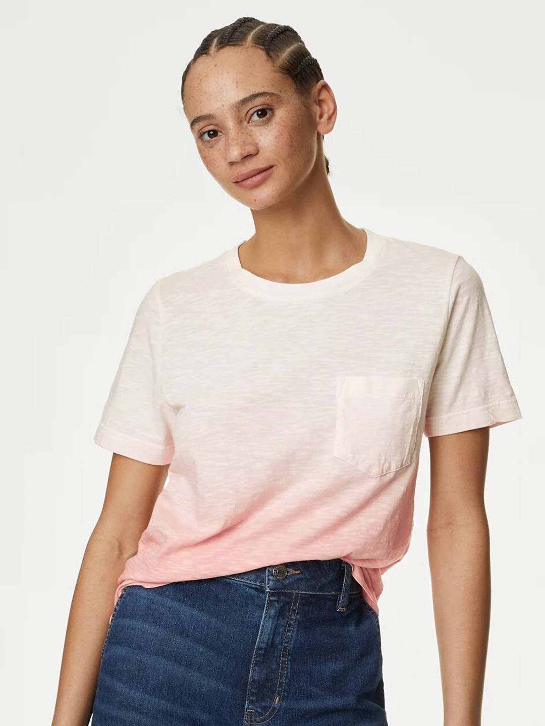 

Marks & Spencer Round Neck Short Sleeves Cotton T-shirt, Peach