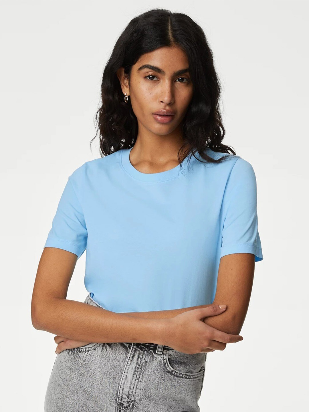 

Marks & Spencer Round Neck Short Sleeves Cotton T-shirt, Blue