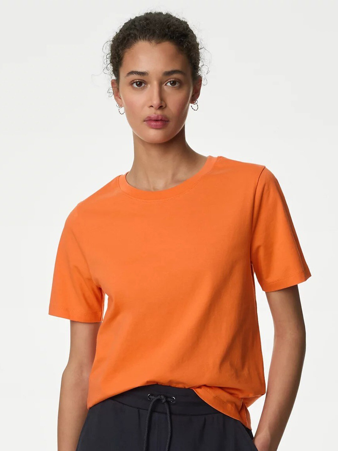 

Marks & Spencer Round Neck Short Sleeves Cotton T-shirt, Orange