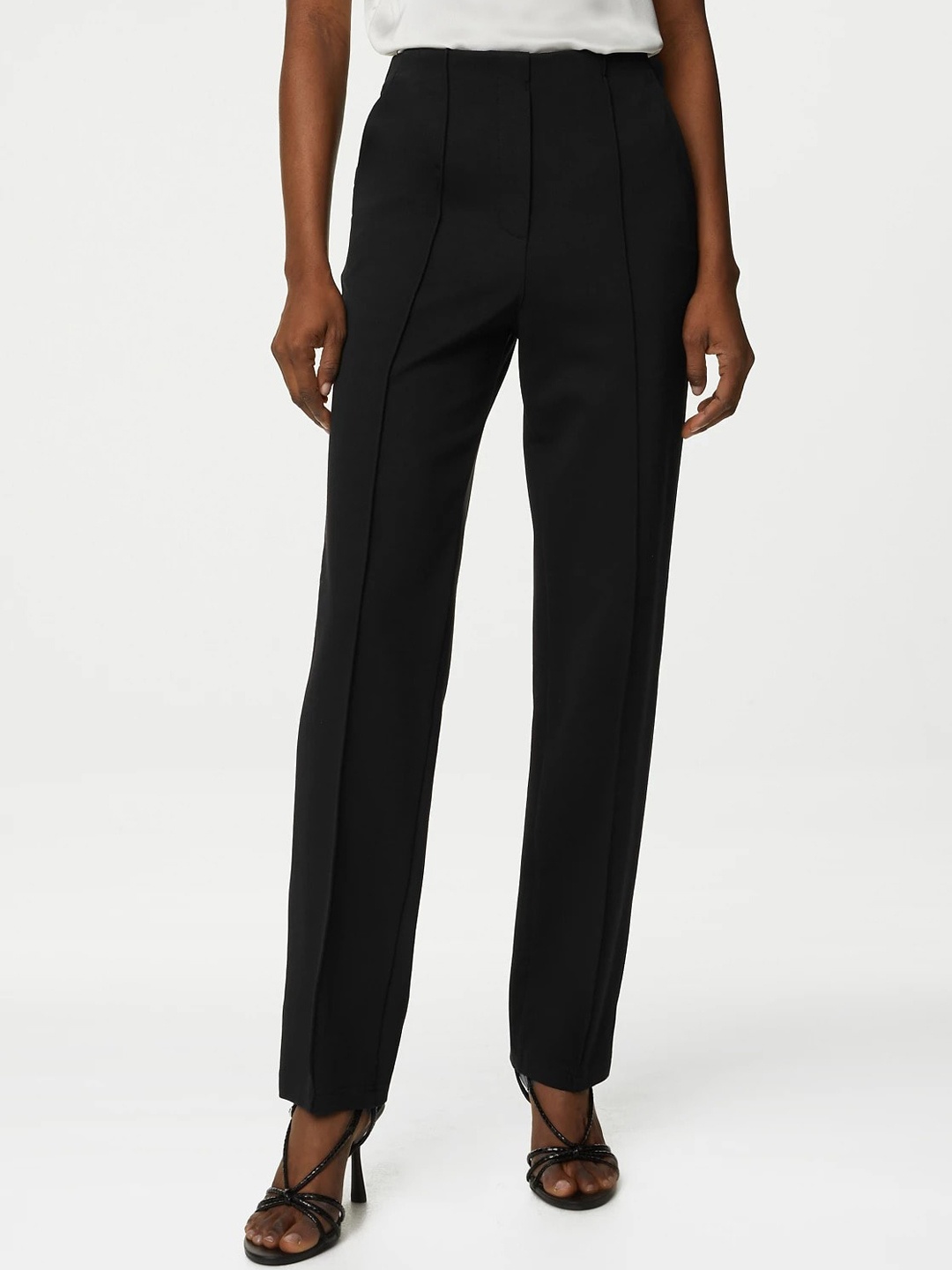 

Marks & Spencer Women Straight Fit High-Rise High-Rise Trousers, Black