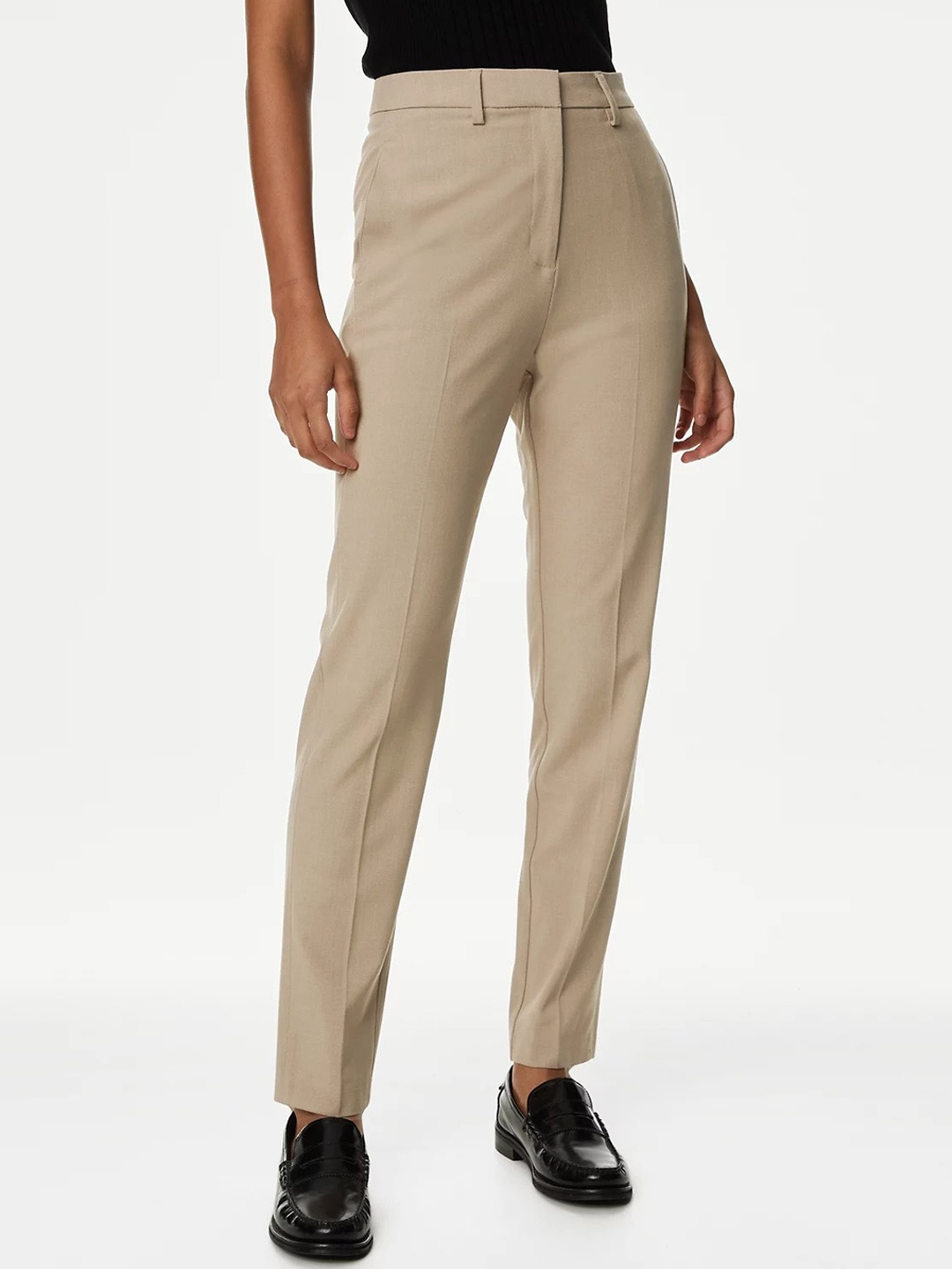 

Marks & Spencer Women Slim Fit High-Rise High-Rise Trousers, Beige