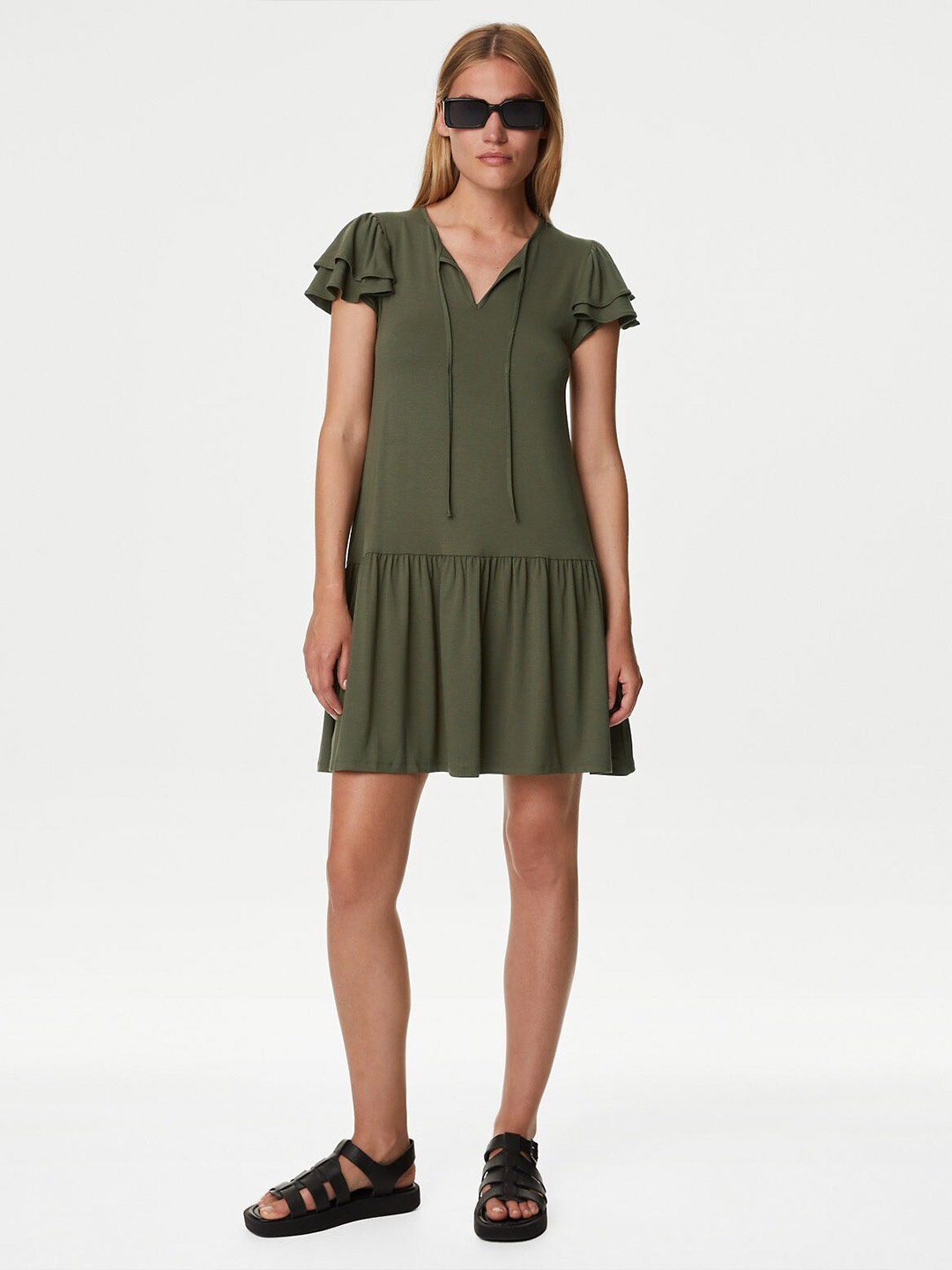 

Marks & Spencer Tie-Up Neck Mini Fit And Flare, Khaki