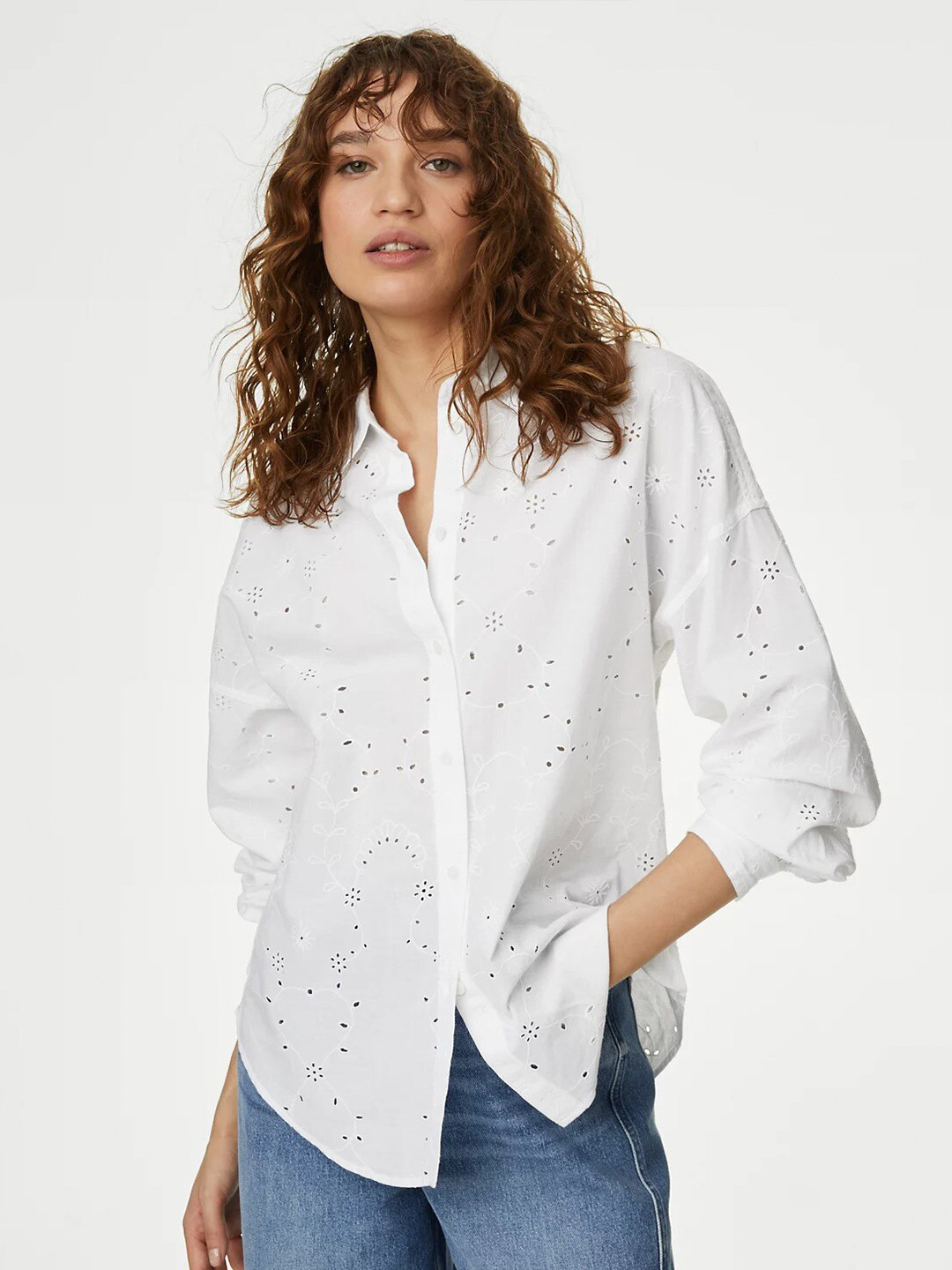 

Marks & Spencer Geometric Self Design Spread Collar Long Sleeves Cotton Casual Shirt, White