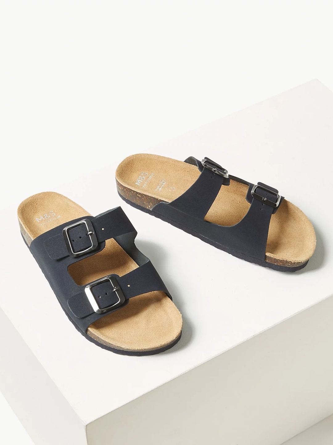 

Marks & Spencer Women Buckles Detail Open Toe Flats, Navy blue