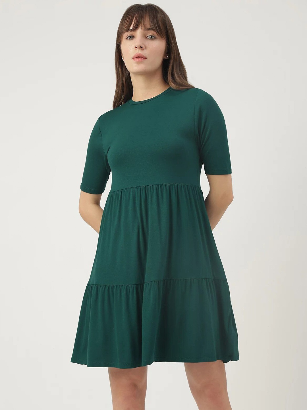 

Marks & Spencer Round Neck Fit & Flare Dress, Sea green