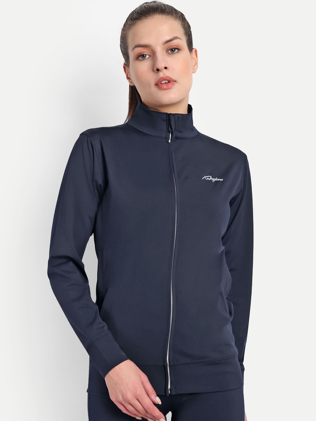WAYLENE Mock Collar Lightweight Dry Fit Training or Gym Sporty Jacket, Navy blue